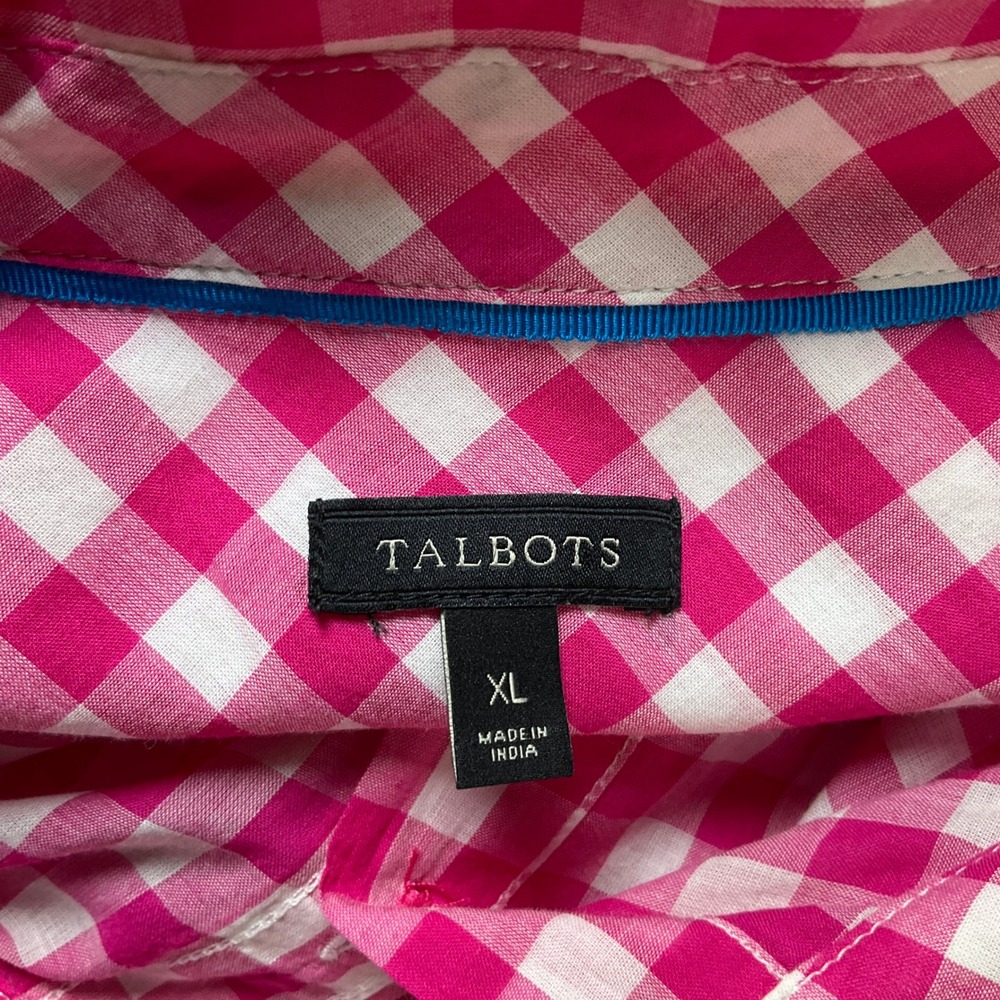 Talbots Button Down Shirt Womens XL Pink Gingham Cotton Classic Preppy - Picture 3 of 9